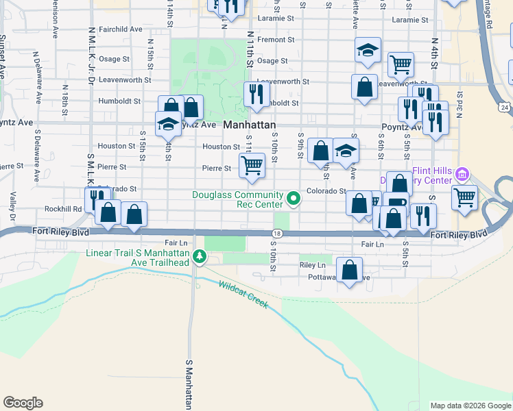 map of restaurants, bars, coffee shops, grocery stores, and more near 1020 Yuma Street in Manhattan