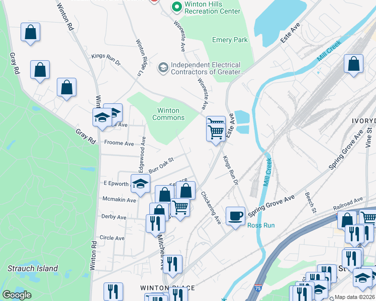 map of restaurants, bars, coffee shops, grocery stores, and more near 4730 Chickering Avenue in Cincinnati