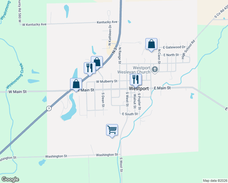 map of restaurants, bars, coffee shops, grocery stores, and more near 109 West Main Street in Westport