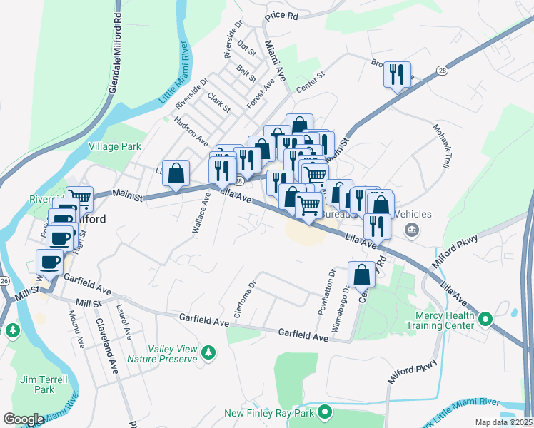 map of restaurants, bars, coffee shops, grocery stores, and more near 5 Robbie Ridge in Milford