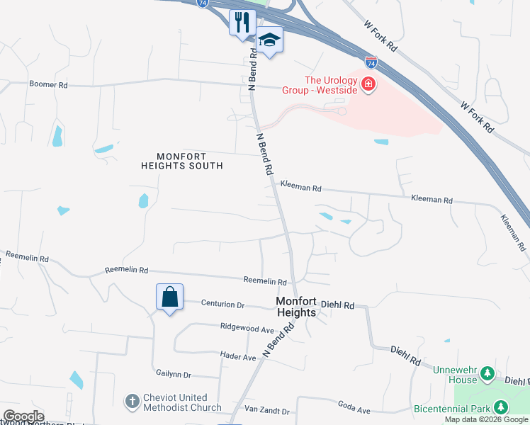 map of restaurants, bars, coffee shops, grocery stores, and more near 5121 Northbend Crossing in Cincinnati