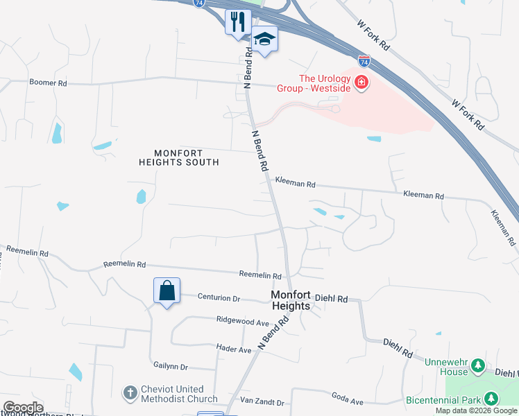 map of restaurants, bars, coffee shops, grocery stores, and more near 5121 Northbend Crossing in Cincinnati