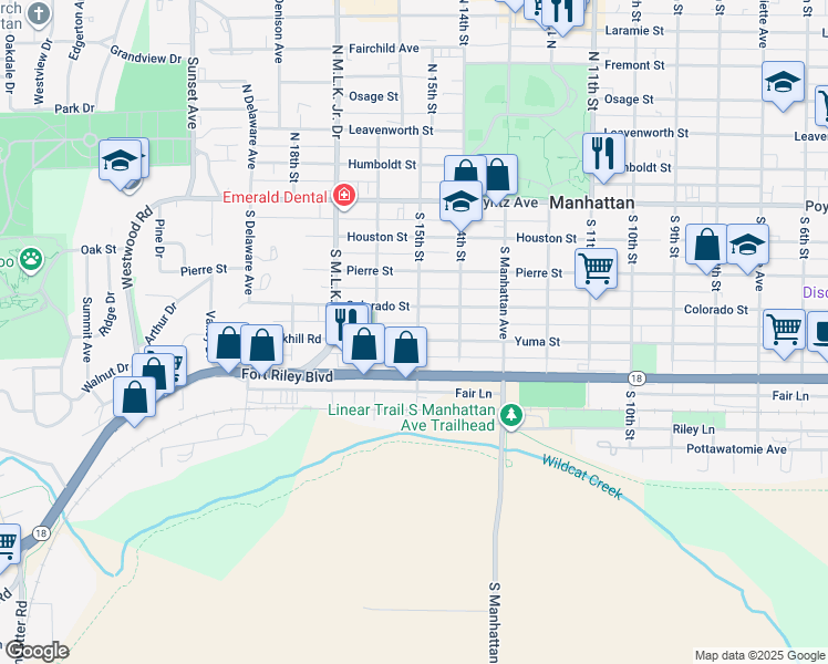 map of restaurants, bars, coffee shops, grocery stores, and more near 1506 Yuma Street in Manhattan