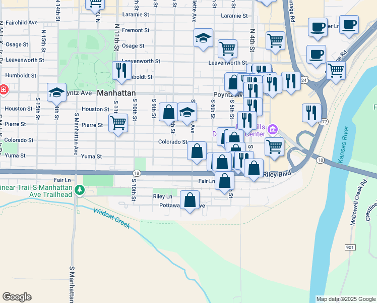 map of restaurants, bars, coffee shops, grocery stores, and more near 420 South Juliette Avenue in Manhattan