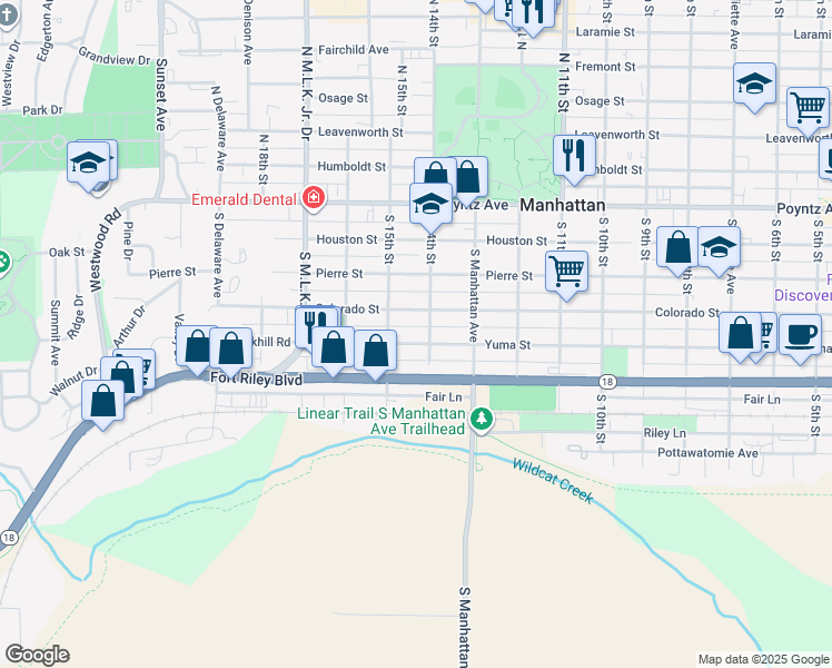 map of restaurants, bars, coffee shops, grocery stores, and more near 1410 Yuma Street in Manhattan