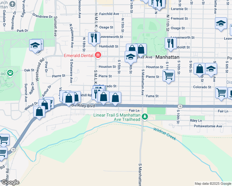 map of restaurants, bars, coffee shops, grocery stores, and more near 1506 Yuma Street in Manhattan