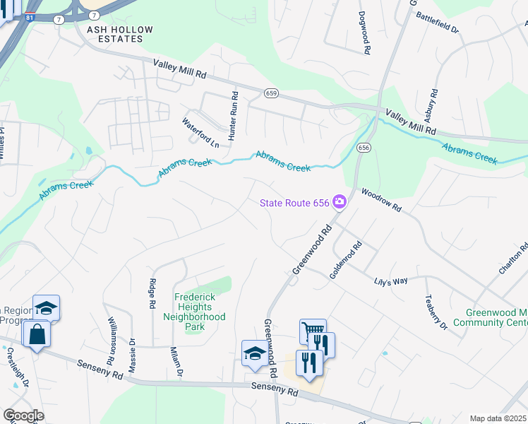 map of restaurants, bars, coffee shops, grocery stores, and more near 153 Abrams Pointe Boulevard in Winchester