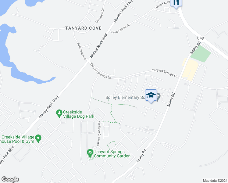map of restaurants, bars, coffee shops, grocery stores, and more near 7236 Mockingbird Circle in Glen Burnie