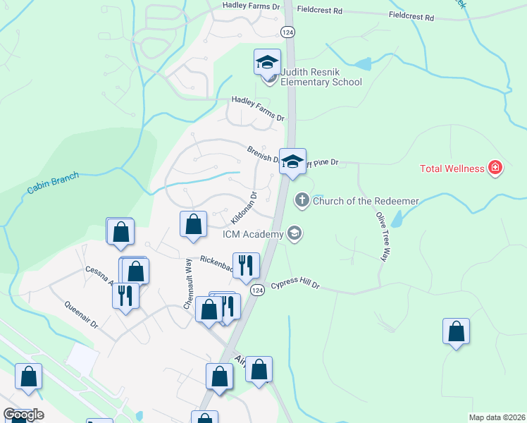 map of restaurants, bars, coffee shops, grocery stores, and more near 7305 Brenish Drive in Gaithersburg