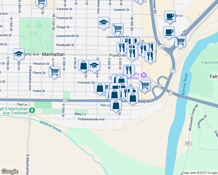 map of restaurants, bars, coffee shops, grocery stores, and more near 604 Yuma Street in Manhattan