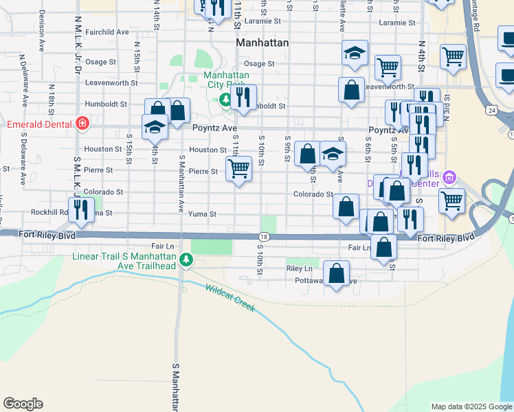 map of restaurants, bars, coffee shops, grocery stores, and more near 930 Yuma Street in Manhattan