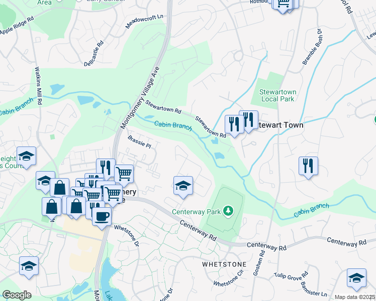 map of restaurants, bars, coffee shops, grocery stores, and more near 19517 Transhire Road in Gaithersburg