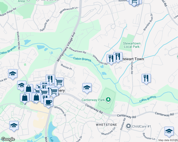 map of restaurants, bars, coffee shops, grocery stores, and more near 19517 Transhire Road in Gaithersburg