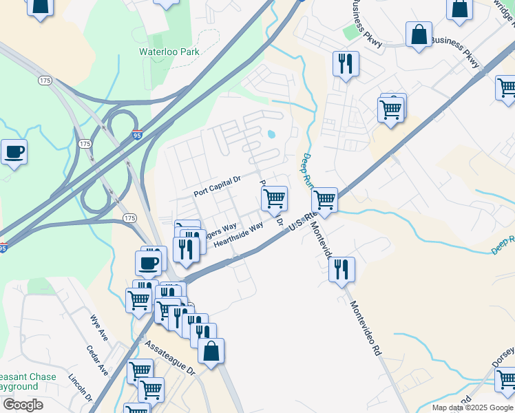 map of restaurants, bars, coffee shops, grocery stores, and more near 7604 Golden Slumber Lane in Elkridge