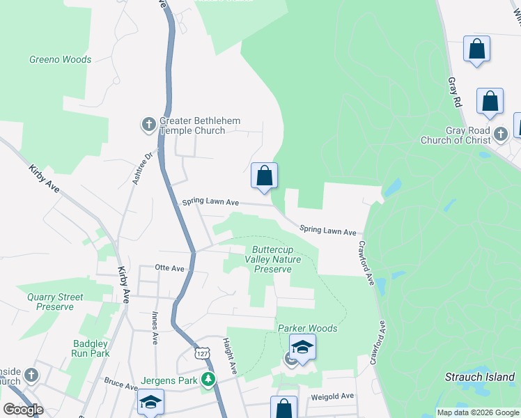 map of restaurants, bars, coffee shops, grocery stores, and more near 1511 Spring Lawn Avenue in Cincinnati
