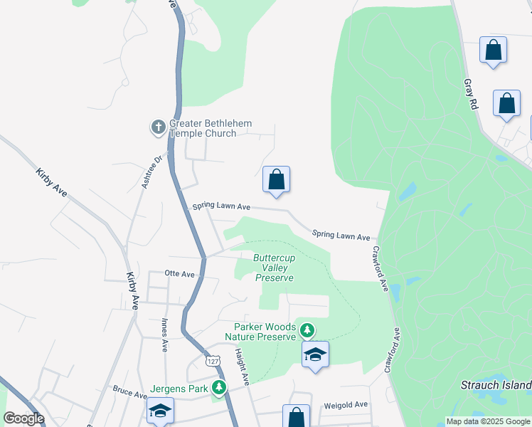 map of restaurants, bars, coffee shops, grocery stores, and more near 1511 Spring Lawn Avenue in Cincinnati