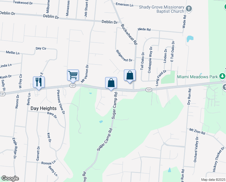 map of restaurants, bars, coffee shops, grocery stores, and more near 1361 Ohio 131 in Milford