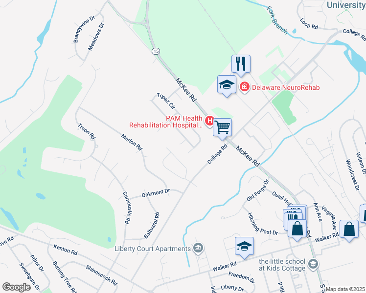 map of restaurants, bars, coffee shops, grocery stores, and more near 6 Tanzanite Court in Dover
