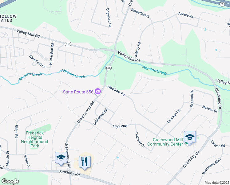 map of restaurants, bars, coffee shops, grocery stores, and more near 110 Woodrow Road in Winchester