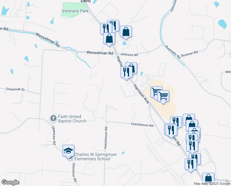 map of restaurants, bars, coffee shops, grocery stores, and more near 4512 Clearwater Place in Cincinnati
