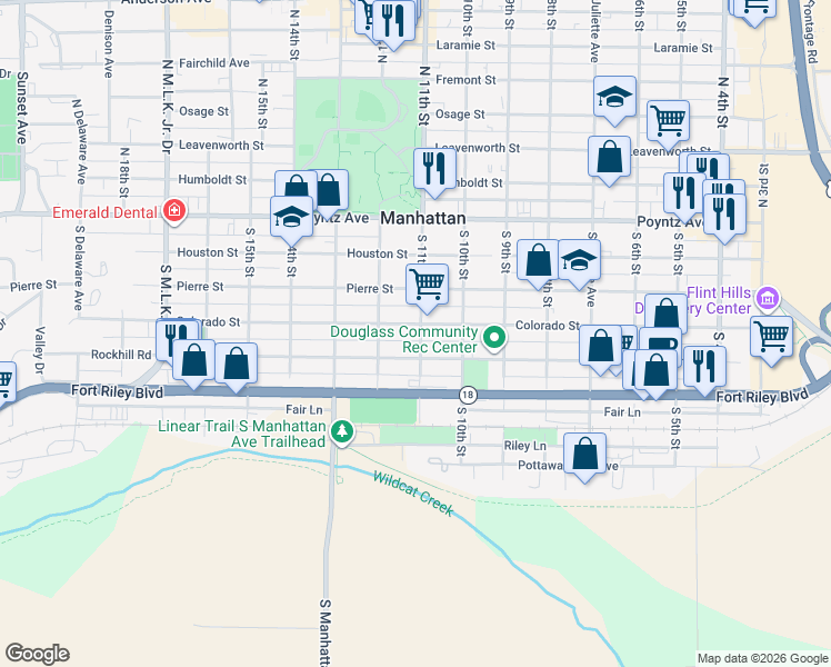 map of restaurants, bars, coffee shops, grocery stores, and more near 1020 Yuma Street in Manhattan