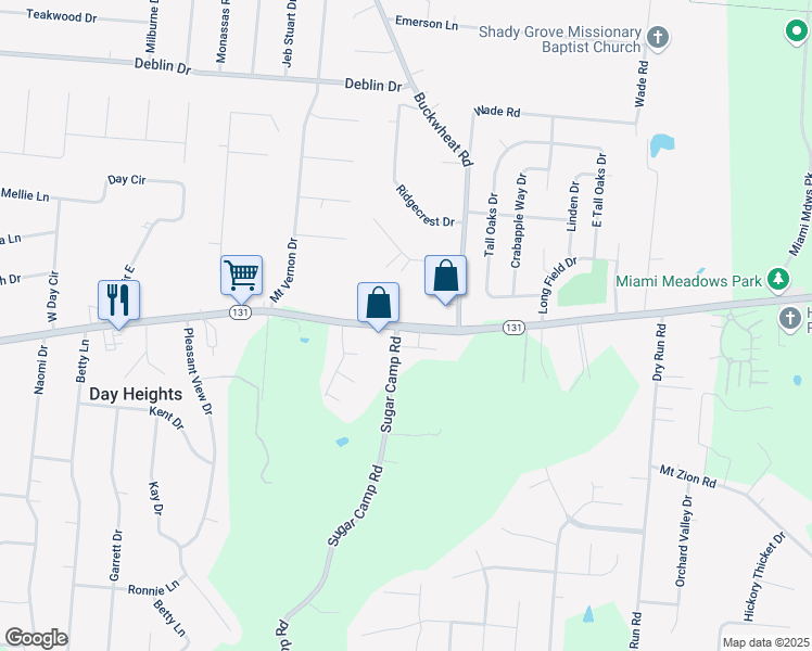 map of restaurants, bars, coffee shops, grocery stores, and more near 1361 Ohio 131 in Milford
