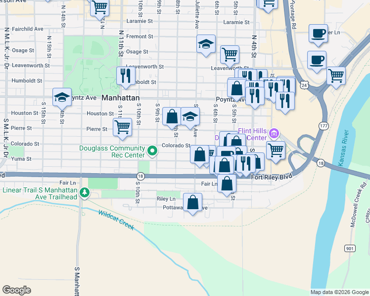 map of restaurants, bars, coffee shops, grocery stores, and more near 420 South Juliette Avenue in Manhattan