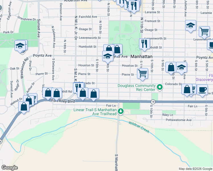 map of restaurants, bars, coffee shops, grocery stores, and more near 1410 Yuma Street in Manhattan