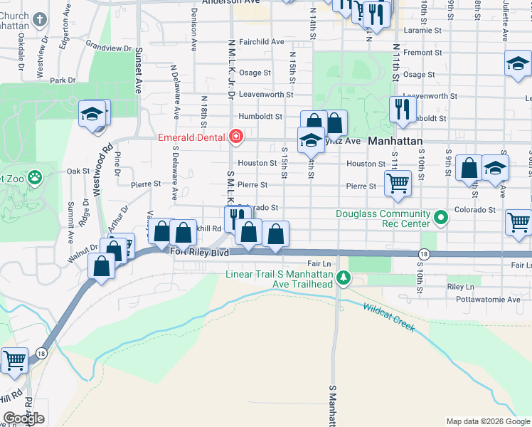 map of restaurants, bars, coffee shops, grocery stores, and more near 1506 Yuma Street in Manhattan