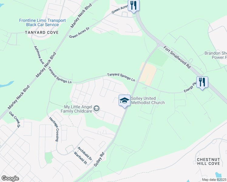 map of restaurants, bars, coffee shops, grocery stores, and more near 529 Bluffton Drive in Glen Burnie