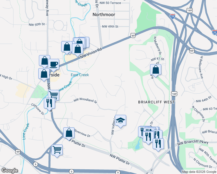 map of restaurants, bars, coffee shops, grocery stores, and more near 4515 Northwest Apache Drive in Riverside