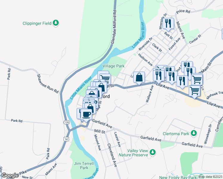 map of restaurants, bars, coffee shops, grocery stores, and more near 886 Wallace Avenue in Milford