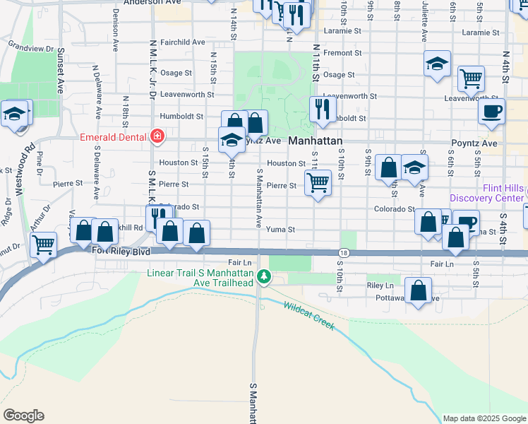 map of restaurants, bars, coffee shops, grocery stores, and more near 1218 Yuma Street in Manhattan