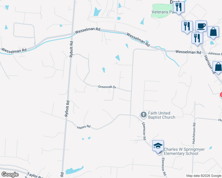 map of restaurants, bars, coffee shops, grocery stores, and more near 6442 Louese Lane in Cincinnati