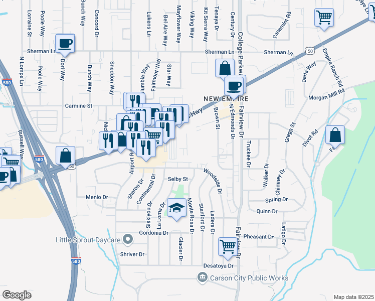 map of restaurants, bars, coffee shops, grocery stores, and more near 3369 U.S. 50 in Carson City