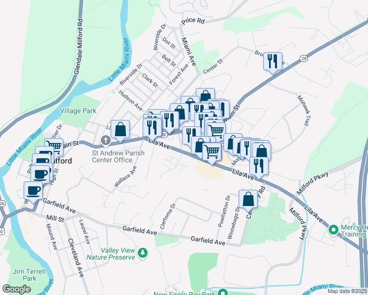 map of restaurants, bars, coffee shops, grocery stores, and more near 5 Robbie Ridge in Milford