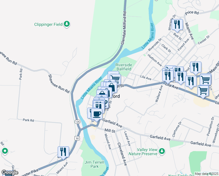 map of restaurants, bars, coffee shops, grocery stores, and more near 111 Victor Stier Drive in Milford