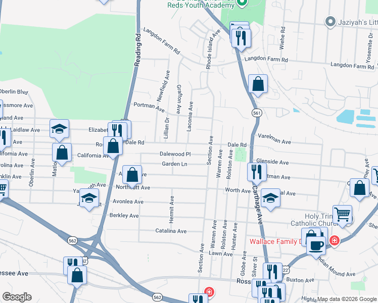 map of restaurants, bars, coffee shops, grocery stores, and more near 5006 Laconia Avenue in Cincinnati