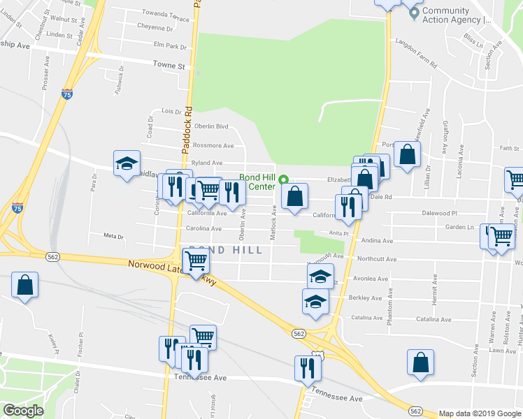 map of restaurants, bars, coffee shops, grocery stores, and more near 1430 Regent Avenue in Cincinnati