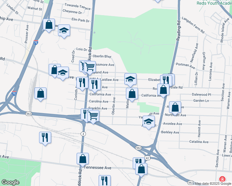 map of restaurants, bars, coffee shops, grocery stores, and more near 1334 Regent Avenue in Cincinnati
