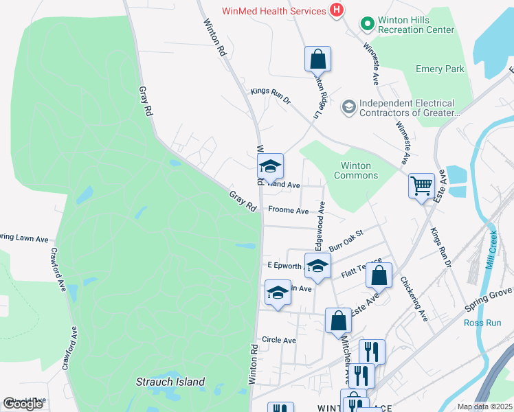 map of restaurants, bars, coffee shops, grocery stores, and more near 4738 Gray Road in Cincinnati