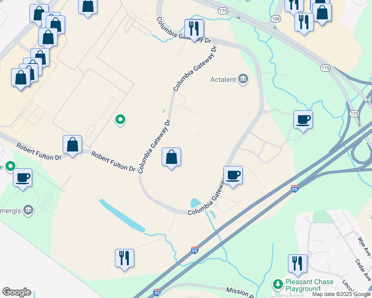 map of restaurants, bars, coffee shops, grocery stores, and more near 7134 Columbia Gateway Drive in Columbia