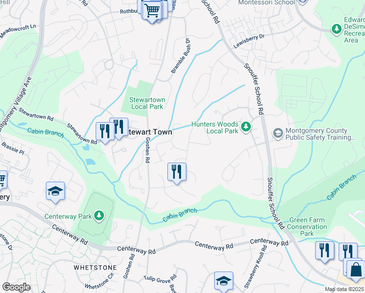 map of restaurants, bars, coffee shops, grocery stores, and more near 9001 Turtle Dove Lane in Gaithersburg