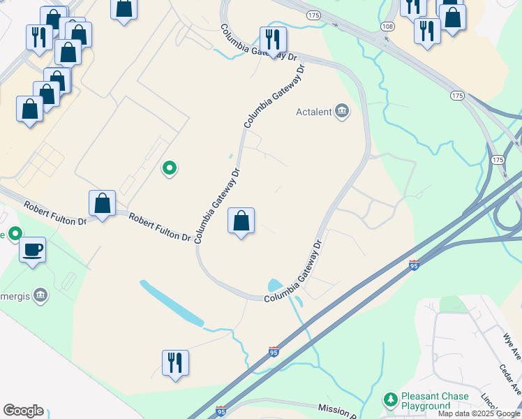 map of restaurants, bars, coffee shops, grocery stores, and more near 7134 Columbia Gateway Drive in Columbia