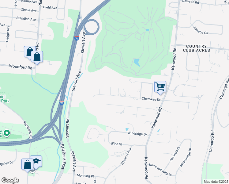 map of restaurants, bars, coffee shops, grocery stores, and more near 5966 Cherokee Drive in Cincinnati