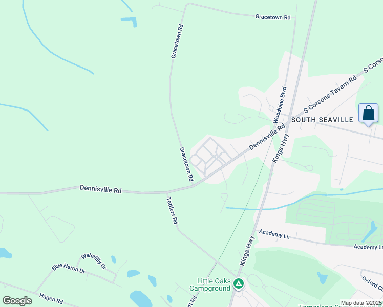 map of restaurants, bars, coffee shops, grocery stores, and more near 188 Dennisville Road in Dennis