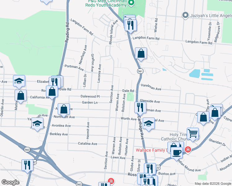 map of restaurants, bars, coffee shops, grocery stores, and more near in Norwood