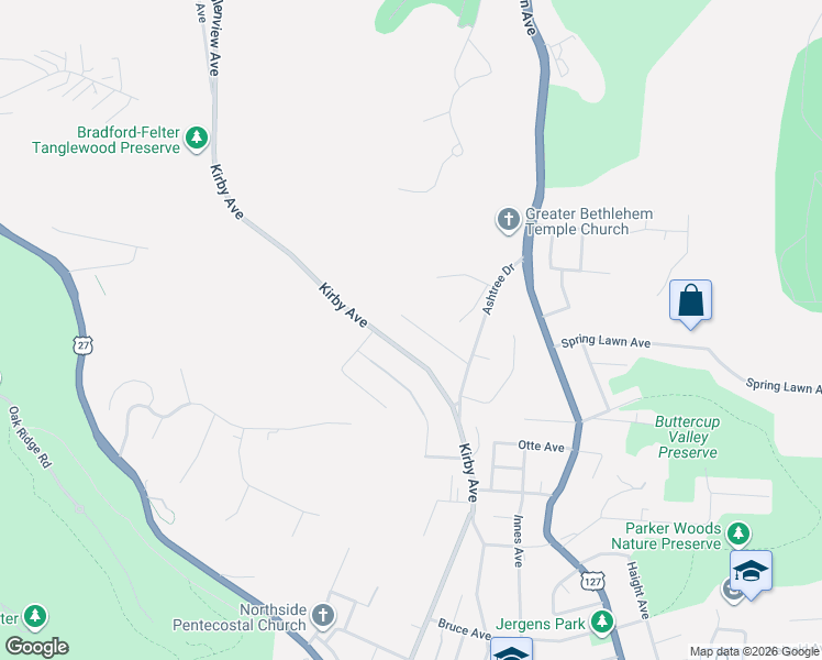 map of restaurants, bars, coffee shops, grocery stores, and more near 1754 Monterey Court in Cincinnati