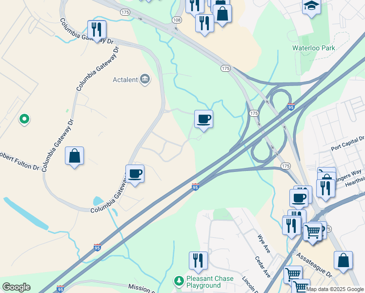 map of restaurants, bars, coffee shops, grocery stores, and more near 6828 Benjamin Franklin Drive in Columbia