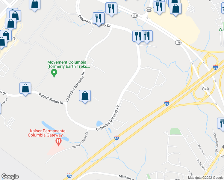 map of restaurants, bars, coffee shops, grocery stores, and more near 7000 Columbia Gateway Drive in Columbia